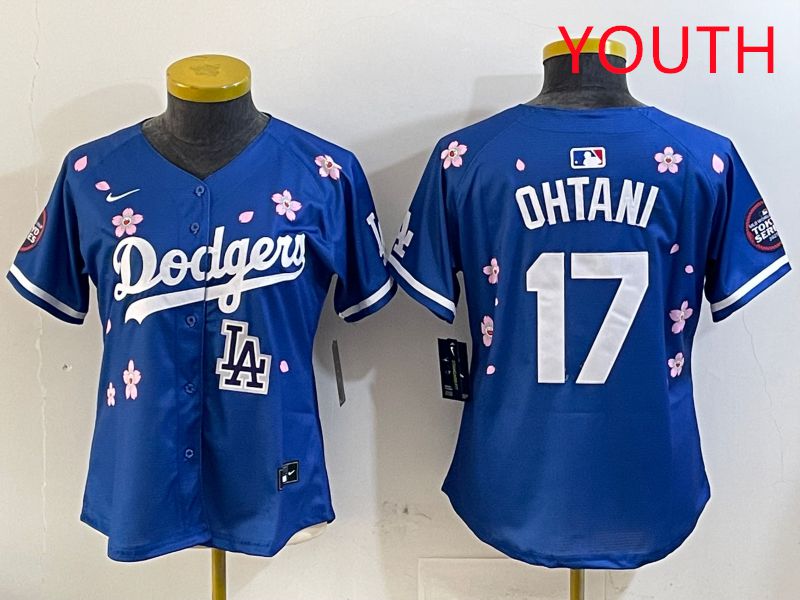 Youth Los Angeles Dodgers #17 Ohtani Blue Sakura Edition 2025 Nike MLB Jersey style 9->youth mlb jersey->Youth Jersey